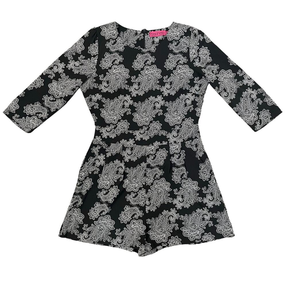 Boohoo Paisley 3/4 Sleeve One-Piece Romper Women’s Size 6 Black White